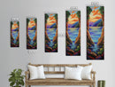 Mountain Canyon Sunset Water, Canvas Print, Sunset wall art, serene canyon lake painting, nature inspired hallway decor, boho peaceful print
