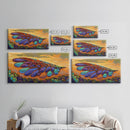 Wings Sunset, Nature, Abstract Boho Wall Art Framed Canvas Print, Colorful Dragonfly Wing Design, Living Room Focal Piece