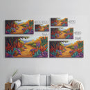 Autumn Pathway, Forest, Flowers, Framed Canvas Print fall landscape painting, nature wall art, rustic cabin decor, living room art
