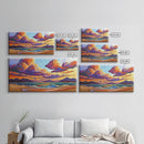 Colorful Sunset, Clouds, Mountains, Framed Canvas Print vibrant beach wall decor, sky and sea painting, boho art, coastal living room