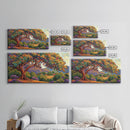 Tree Bird, Village, Sunset, Canvas Print autumn countryside art, peaceful nature wall painting, colorful landscape, farmhouse decor