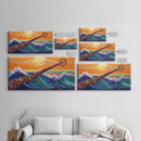 Waves, Surf, Nautical, Bold, Framed Canvas Print, Colorful seascape painting, ocean surf art, beach house living room wall decor