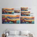 Driftwood, Water, Mountains, Nature, Framed Canvas Print, Scenic log lake art, cabin lodge vibes, peaceful living room wall decor