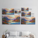 Ocean Sunset View, Vibrant Coastline, Mountain Landscape, Canvas Print, Living Room Wall Art, Colorful Seascape, Nature Painting