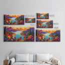 Fantasy Canyon View, Vibrant Mountain Art, Lakeside Sunset, Canvas Print, Mediterranean Decor, Dreamscape Wall Art, Nature Painting