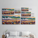 Colorful Ocean, Stones, Framed Canvas Print, Sunset wave beach scene, Living Room Wall Art, coastal decor, boho landscape painting
