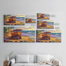 Coastal Cart, Tropical Beach, Ocean Shoreline, Framed Canvas Print, Rustic Wall Art, Coastal Living Room Decor, Summer Vibes Painting