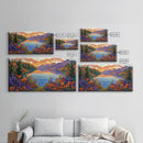Mountain Lake, Sunset Reflection, Wildflower Meadow, Canvas Print, Vibrant Nature Art, Living Room or Cabin Wall Decor