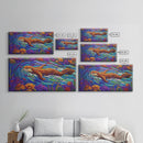 Otter River, Flowers, Playful, Framed Canvas Print, whimsical animal wall art, nursery decor, boho kids room artwork, cheerful vibe
