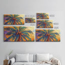 Palm Tree Sunset, Tropical, Framed Canvas Print, Bold colorful palm tree art in sunset sky, great Summer Beach Wall Art, tropical decor