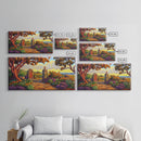 Cross Memorial, Sunset, Framed Canvas Print, Peaceful Autumn scene with cross and mountain view, ideal Fall Living Room Wall Art