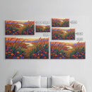 Wildflowers, River, Mountains, Autumn, Canvas Print fall floral decor, rustic meadow art, nature landscape painting, country living room