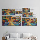 Tropical Boats, Colorful, Lagoon, Canvas Print, boats docked at tropical villa, Living Room Wall Art, vibrant coastal art, boho décor