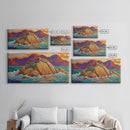 Island Sunset, Coastal Flowers, Ocean Rocks, Framed Canvas Print, Tropical Landscape Wall Art, Colorful Living Room Art, Entryway Decor
