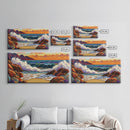 Sunset Surf, Crashing Waves, Coastal Mountains, Canvas Print, Vibrant Seascape Wall Art, Beach House Art, Bathroom Ocean Decor