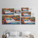 Rainbow, Waterfall, Jungle, Sunset, Framed Canvas Print Tropical boho art, bathroom art, living room decor, floral nature painting