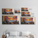 Sunset Ocean, Waves, Vibrant, Coastal Landscape Framed Canvas Print, Living Room Wall Art, Bold Color Art, Tropical Beach Sunset Decor