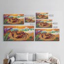 Lobster Beach, Vibrant, Framed Canvas Print, Nautical Coastal Art, Living Room Wall Decor, Tropical Lobster Painting, Bold Ocean Art
