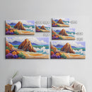 Rocks Beach, Flowers, Ocean, Framed Canvas Print, colorful tropical seascape, modern coastal wall art, bright nature themed decor