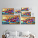 Abstract Leaf, Swirl, Flying, Framed Canvas Print, Whimsical nature painting, colorful wall art, boho bedroom decor, modern natural art