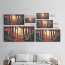 Trees Forest, Ocean, Sunset, Coastal Forest Path Framed Canvas Print, Nature Lover Wall Art, Cabin Decor, Fall Living Room Art