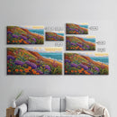 Coastal Floral, Landscape Painting, Canvas Print, vibrant beach flowers, ocean view wall decor, boho style Living Room Wall Art