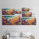 Tropical, Flower, Wave Art, Framed Canvas Print, coastal floral seascape painting, vibrant Summer Decor, Bathroom Wall Art, boho art