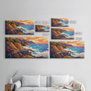 Ocean Cliffside, Sunset, View, Framed Canvas Print vibrant coastal nature artwork Living Room Wall Art beach house boho wall decor