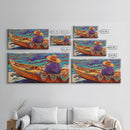 Boat Fisherman, Serene, Waters, Canvas Print colorful coastal life art Office Wall Art tropical ocean boho decor relaxed living