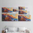 Lighthouse Ocean, Sunset, Cliff, Coastal lighthouse Canvas Print, living room seascape painting, nautical wall decor, sunset vibes art