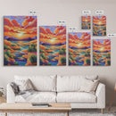 Sunset Desert, River, Color, Framed Canvas Print dreamy painted desert river sunset, colorful sky landscape artwork, nature boho art