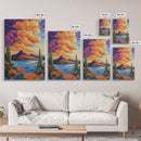 Mountain Lake, Cloudscape, Reflection, Framed Canvas Print, Bold sunset wall art, vibrant color landscape, Cabin or Living Room Wall Art