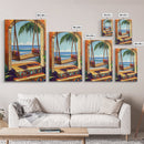 Swing Ocean, Tropical, Archway, Framed Canvas Print, Beach retreat wall art, vibrant tropical decor, Bedroom or Bathroom Wall Art