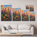 Vibrant Autumn, Blooms, Landscape, Framed Canvas Print, Bright Wildflower Artwork, Living Room Wall Art, Colorful Fall Floral Boho Painting