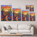 Bold Sunset, Path, Feathers, Canvas Print, Autumn Wall Art, Boho Nature Decor, Warm Colorful Hallway Art, Eclectic Landscape Painting