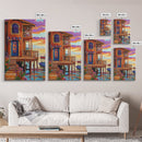 Tropical Sunset, House, Dock, Framed Canvas Print vibrant coastal house wall art, beach wall decor, sunset painting, tropical room decor