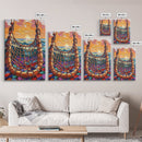 Ocean Hammock, Sunset, Boho, Framed Canvas Print dreamy hammock wall art, ocean sunset boho painting, coastal beach decor, patio art