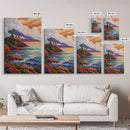 Cliffs Waves, Mountains, Autumn, Framed Canvas Print, coastal cliffs wall art, crashing waves painting, Autumn landscape, living room decor