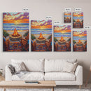 Firepit Sunset, Beach, Chairs, Canvas Print, cozy beach fire art, boho sunset vibes, fall bonfire wall decor, living room or patio