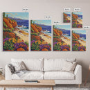 Ocean Cactus, Sunset, Framed Canvas Print, Southwest Coastal Art, Desert Beach Wall Decor, Colorful Nature Scene, Bathroom Wall Art