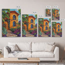 Tropical Villa, Sunset, Vibes, Framed Canvas Print, Mediterranean wall art, boho home decor, warm palette, Kitchen or Living Room