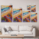 Shore Blanket, Waves, Golden, Canvas Print, tropical boho decor, beach sunset wall art, oceanview relaxation scene, summer bathroom decor
