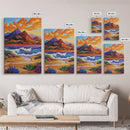 Mountain Coast, Sunset, Bold Desert Landscape Painting, Nature Adventure Art, Office Wall Decor, Framed Canvas Print