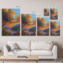 Sunset Lake, Tree, Vivid Nature Framed Canvas Print, Autumn Scenic Wall Art, Bedroom Fall Landscape Decor, Impressionist Style