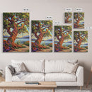 Majestic Tree, Lakeside, Sunset Canvas Print, Nature Lover’s Wall Art, Cabin Living Room Decor, Whimsical Landscape Painting