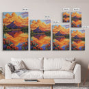 Mountain Reflection, Lake, Sunset, Framed Canvas Print, Vibrant Nature Wall Art, Rustic Cabin Decor, Bold Sunset Landscape Painting