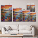 Lake Sunset, Wildflowers, Peaceful, Framed Canvas Print, Serene Nature Wall Art, Bedroom or Living Room Decor, Vibrant Landscape Style