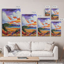 Autumn Fields Art, Colorful Fall Landscape, Cozy Sunset Decor, Nature Vibes Print, Framed Canvas Print, Bedroom Wall Art, rustic style