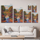 Autumn Trees, Reflection, Canvas Print, Fall forest scene, living room art, nature inspired decor, woodland painting, cozy autumn vibes