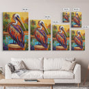 Pelican Portrait, Coastal Bird, Tropical Scene, Canvas Print, beach house decor, boho coastal art, Wildlife Painting, Living Room Wall Art